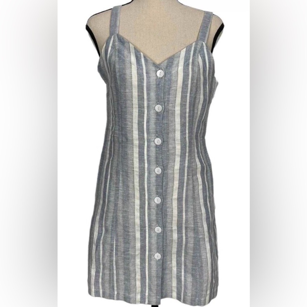 Aqua Striped Button Front Linen Blend Dress Size Small: Perfect For Vacation